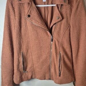 Nine West Textured Moto Jacket Women's Small Rust Brown Biker Style Zip Front